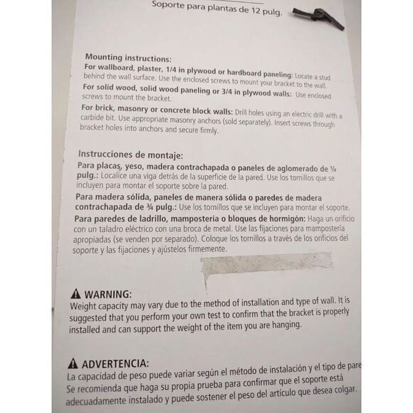 Plant Bracket Mainstays Black Iron Plant Bracket 12 inch NWT - Picture 10 of 12